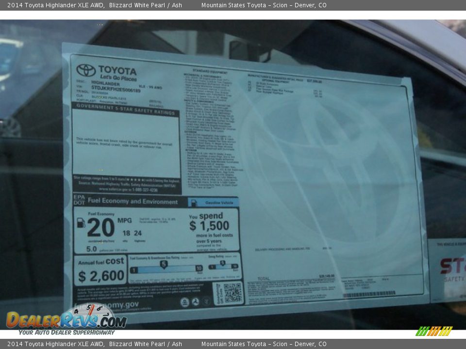 2014 Toyota Highlander XLE AWD Window Sticker Photo #14
