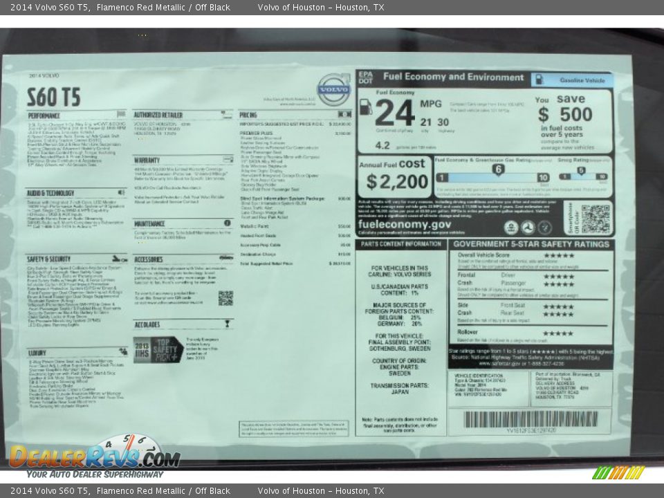 2014 Volvo S60 T5 Flamenco Red Metallic / Off Black Photo #31