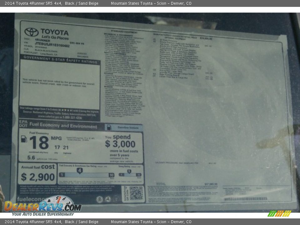 2014 Toyota 4Runner SR5 4x4 Black / Sand Beige Photo #10