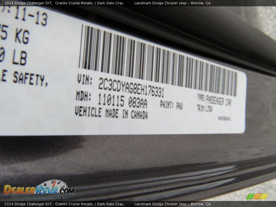 2014 Dodge Challenger SXT Granite Crystal Metallic / Dark Slate Gray Photo #10