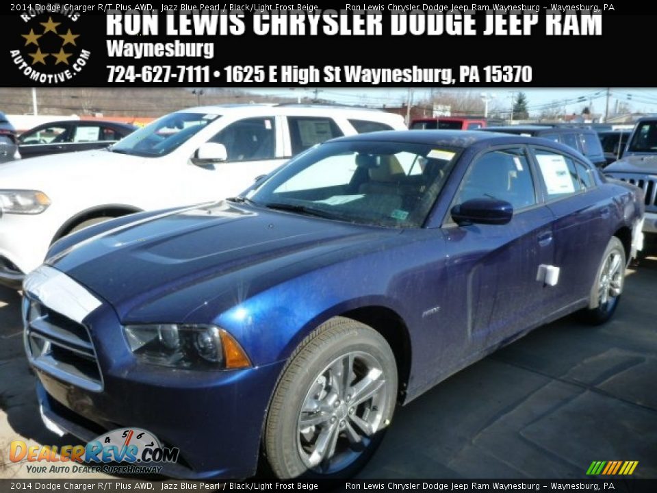 2014 Dodge Charger R/T Plus AWD Jazz Blue Pearl / Black/Light Frost Beige Photo #1