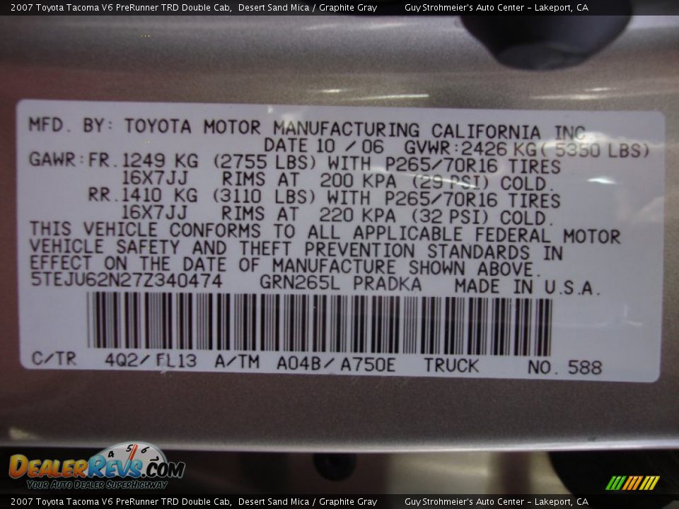 2007 Toyota Tacoma V6 PreRunner TRD Double Cab Desert Sand Mica / Graphite Gray Photo #27