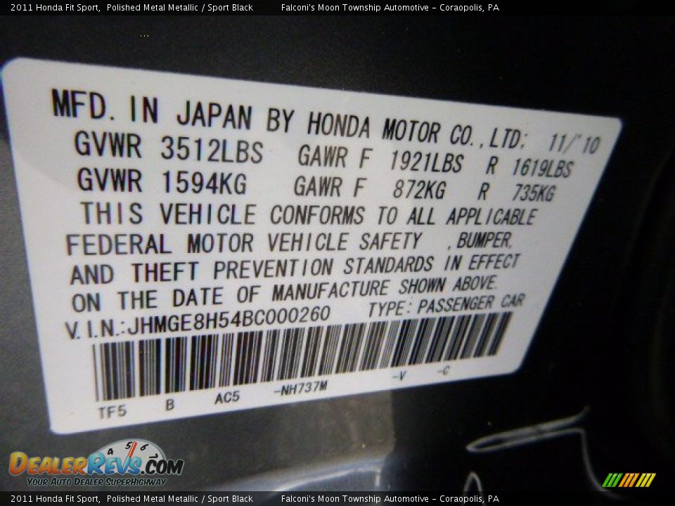 2011 Honda Fit Sport Polished Metal Metallic / Sport Black Photo #24