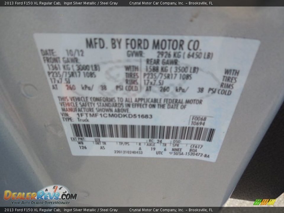 2013 Ford F150 XL Regular Cab Ingot Silver Metallic / Steel Gray Photo #21