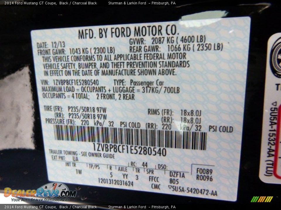 2014 Ford Mustang GT Coupe Black / Charcoal Black Photo #14
