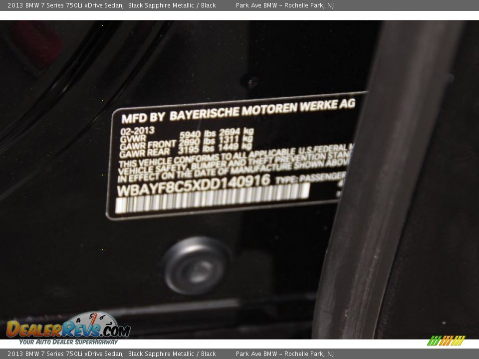 2013 BMW 7 Series 750Li xDrive Sedan Black Sapphire Metallic / Black Photo #33