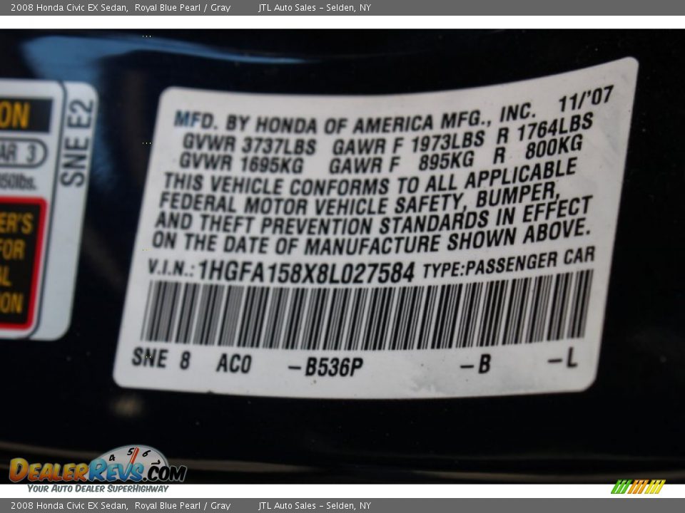 2008 Honda Civic EX Sedan Royal Blue Pearl / Gray Photo #15