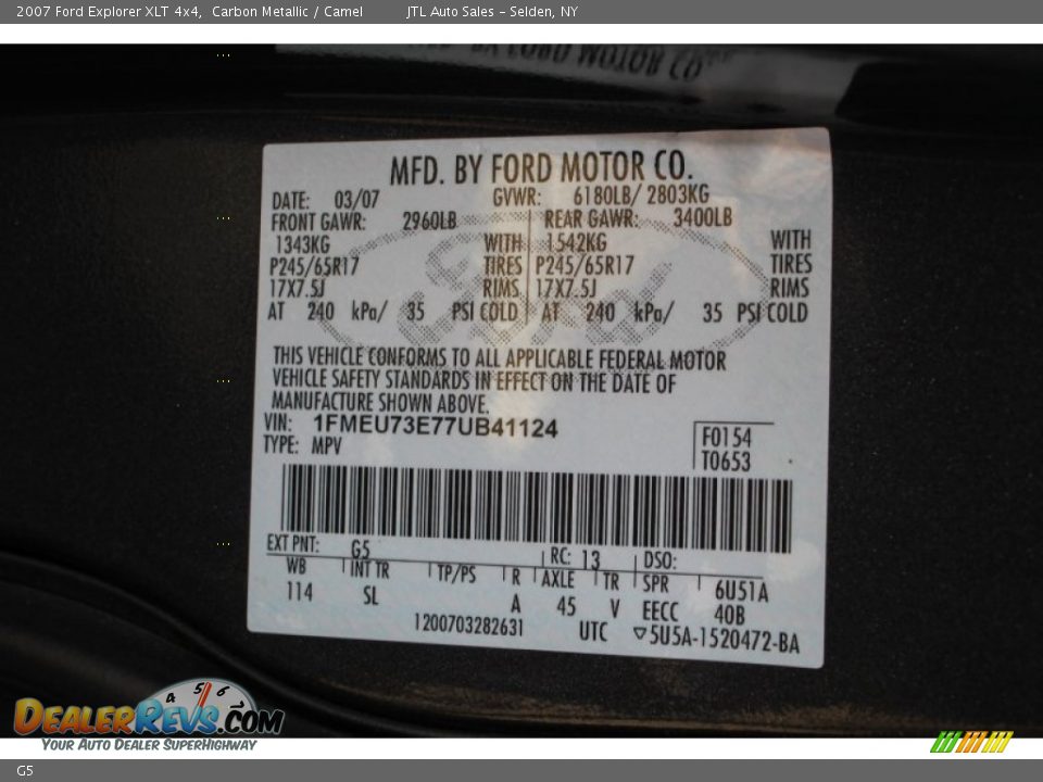 Ford Color Code G5 Carbon Metallic