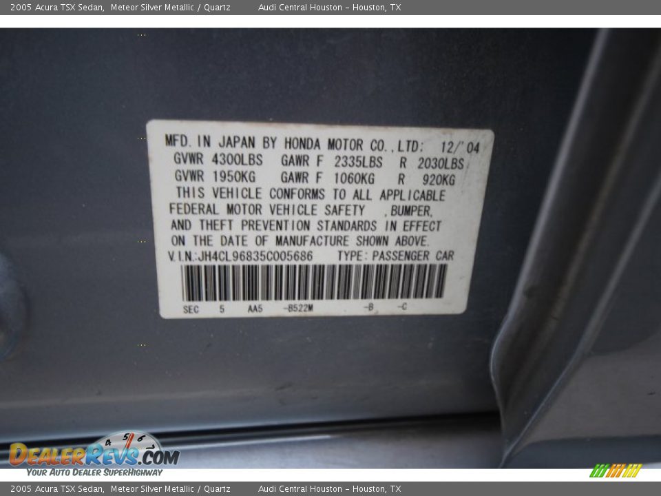 2005 Acura TSX Sedan Meteor Silver Metallic / Quartz Photo #28