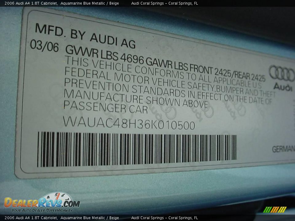 2006 Audi A4 1.8T Cabriolet Aquamarine Blue Metallic / Beige Photo #17
