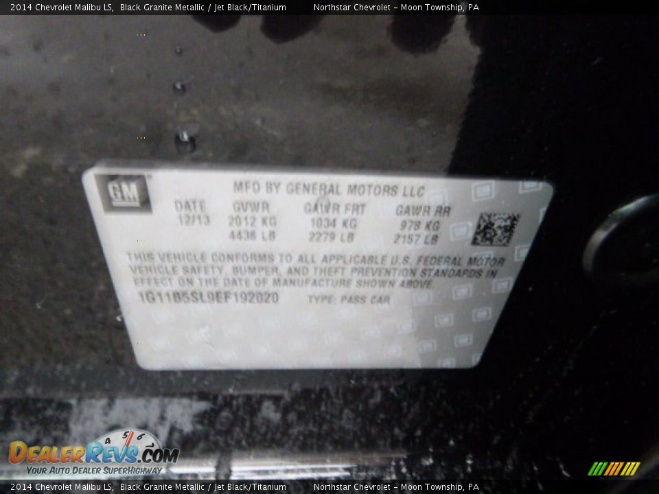 2014 Chevrolet Malibu LS Black Granite Metallic / Jet Black/Titanium Photo #20