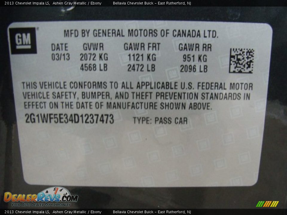 2013 Chevrolet Impala LS Ashen Gray Metallic / Ebony Photo #15