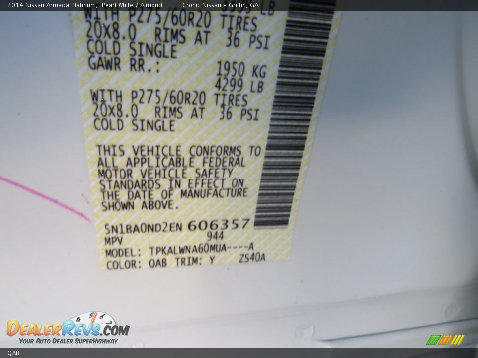 Nissan Color Code QAB Pearl White