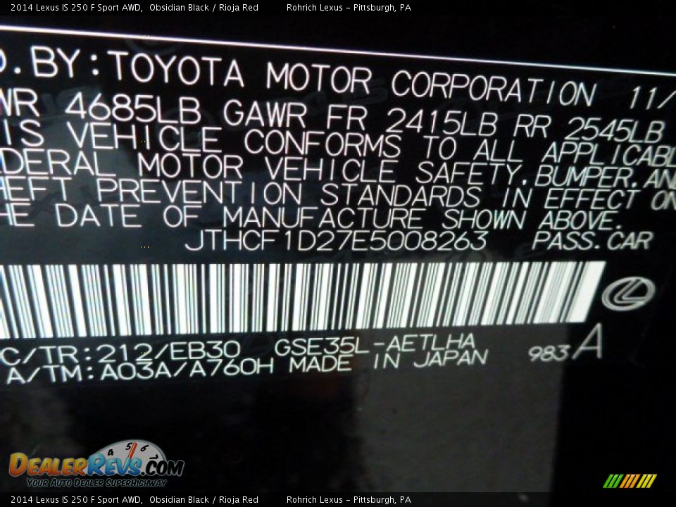 2014 Lexus IS 250 F Sport AWD Obsidian Black / Rioja Red Photo #14