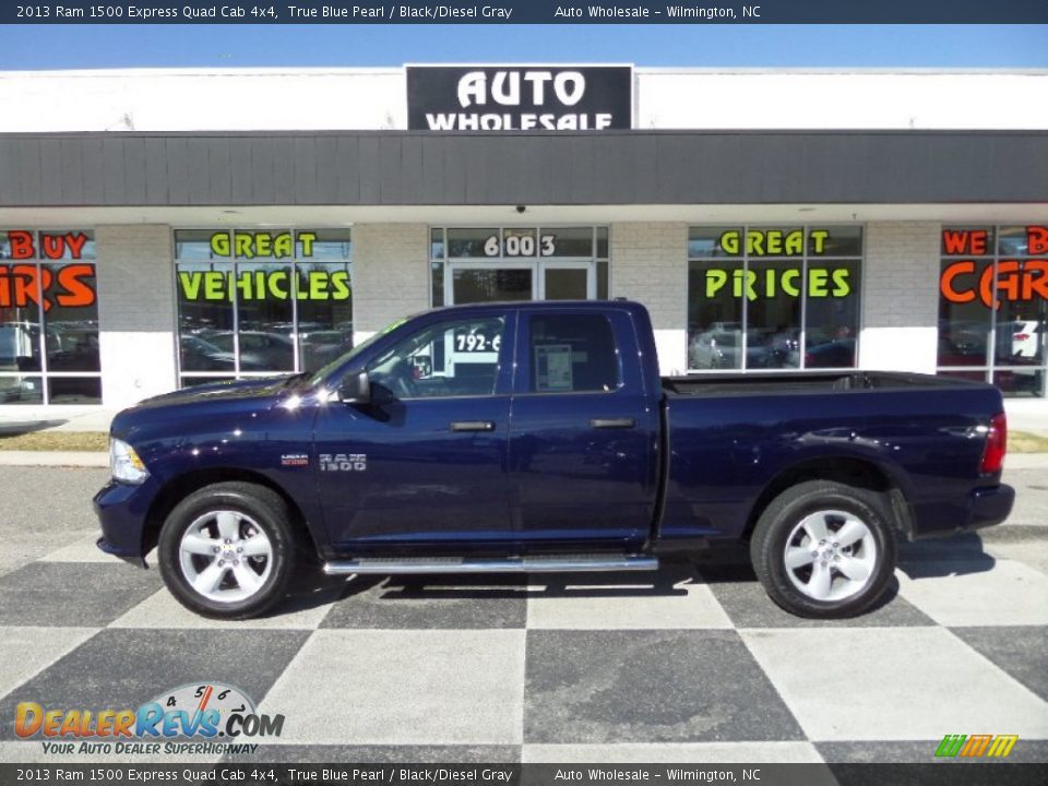 2013 Ram 1500 Express Quad Cab 4x4 True Blue Pearl / Black/Diesel Gray Photo #1