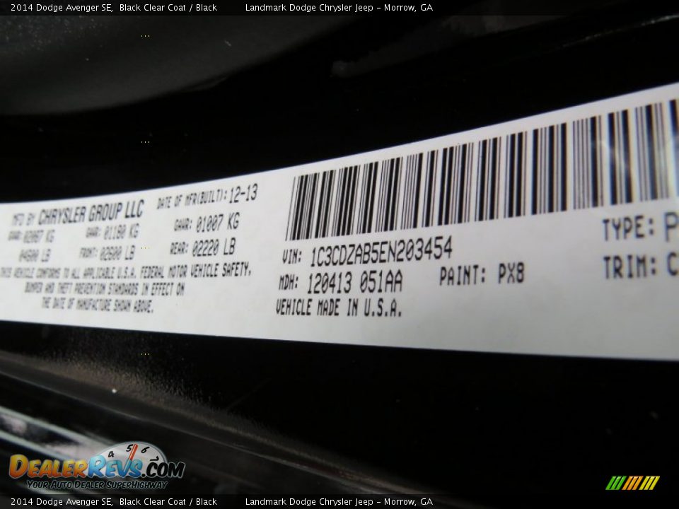 2014 Dodge Avenger SE Black Clear Coat / Black Photo #10