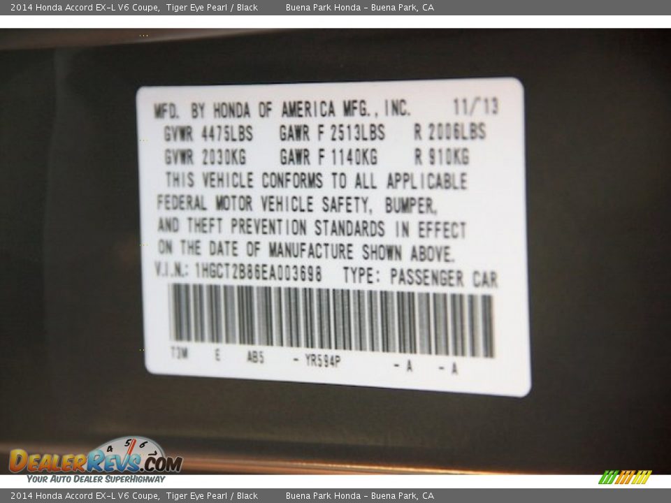 2014 Honda Accord EX-L V6 Coupe Tiger Eye Pearl / Black Photo #25