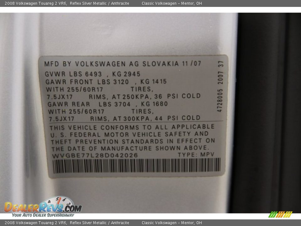 2008 Volkswagen Touareg 2 VR6 Reflex Silver Metallic / Anthracite Photo #18