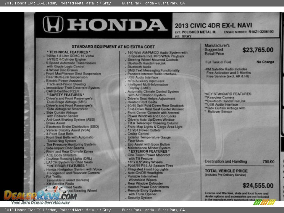2013 Honda Civic EX-L Sedan Polished Metal Metallic / Gray Photo #29