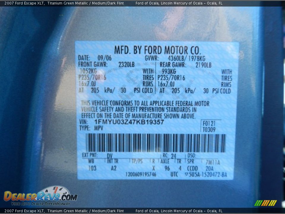 2007 Ford Escape XLT Titanium Green Metallic / Medium/Dark Flint Photo #25