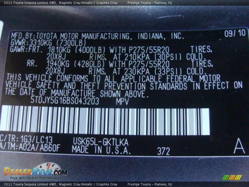2011 Toyota Sequoia Limited 4WD Magnetic Gray Metallic / Graphite Gray Photo #15