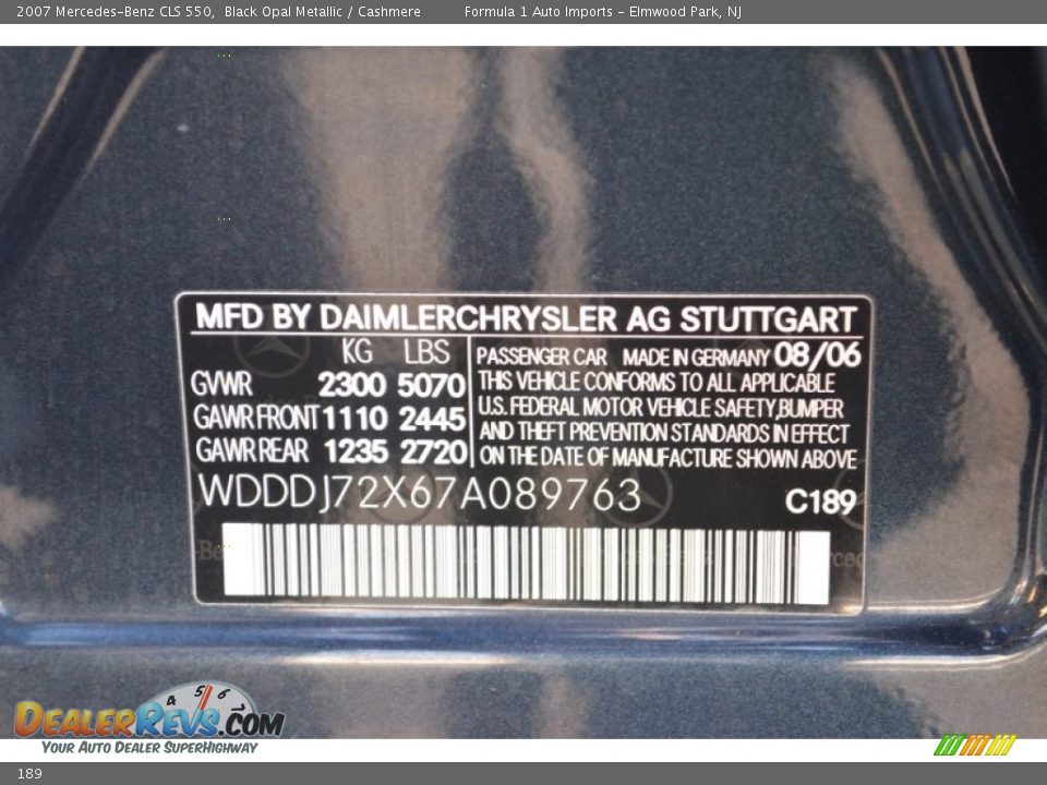 Mercedes-Benz Color Code 189 Black Opal Metallic