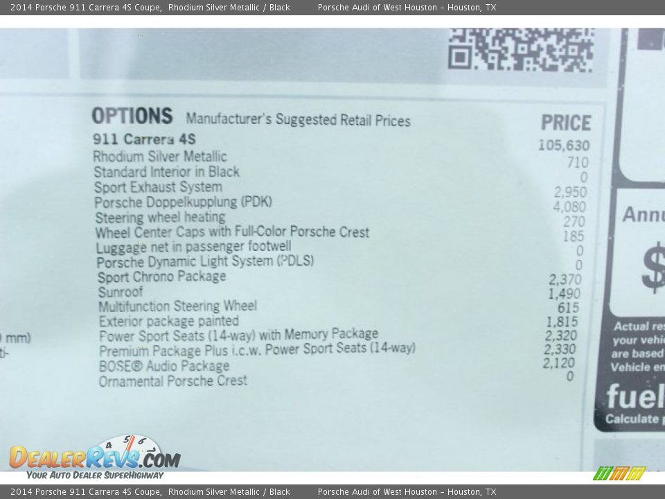 2014 Porsche 911 Carrera 4S Coupe Window Sticker Photo #26