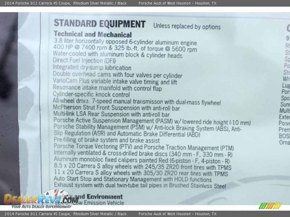 2014 Porsche 911 Carrera 4S Coupe Window Sticker Photo #27