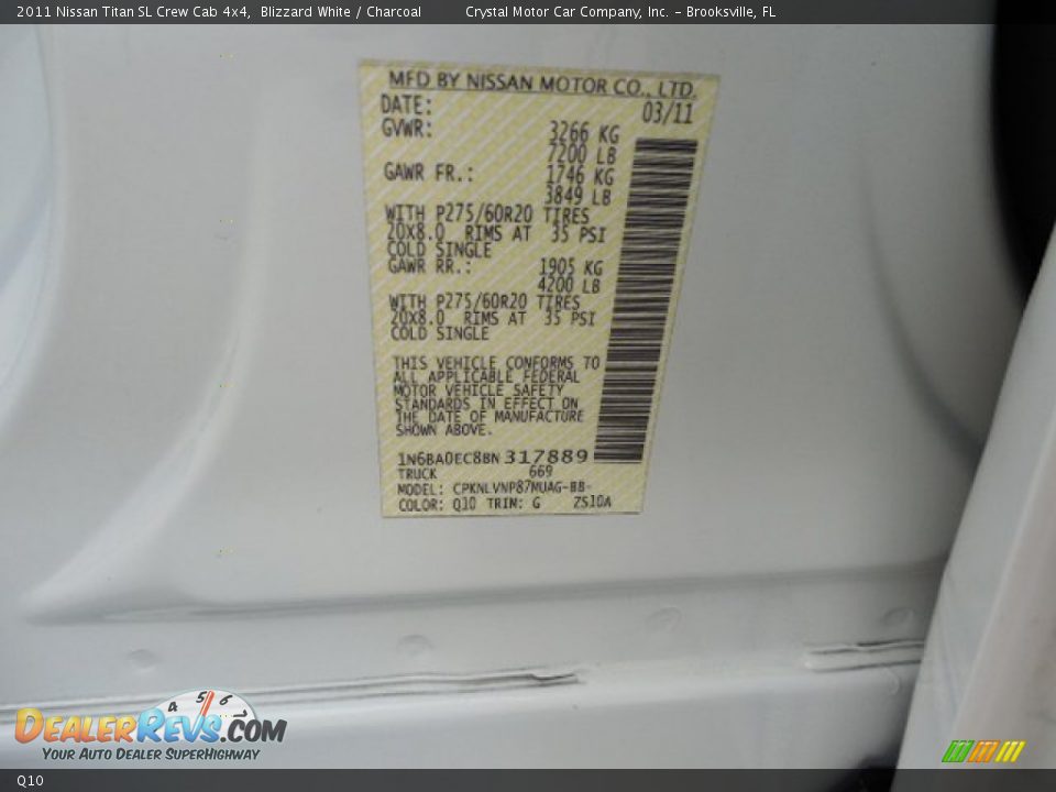 Nissan Color Code Q10 Blizzard White