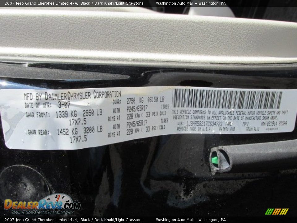 2007 Jeep Grand Cherokee Limited 4x4 Black / Dark Khaki/Light Graystone Photo #19