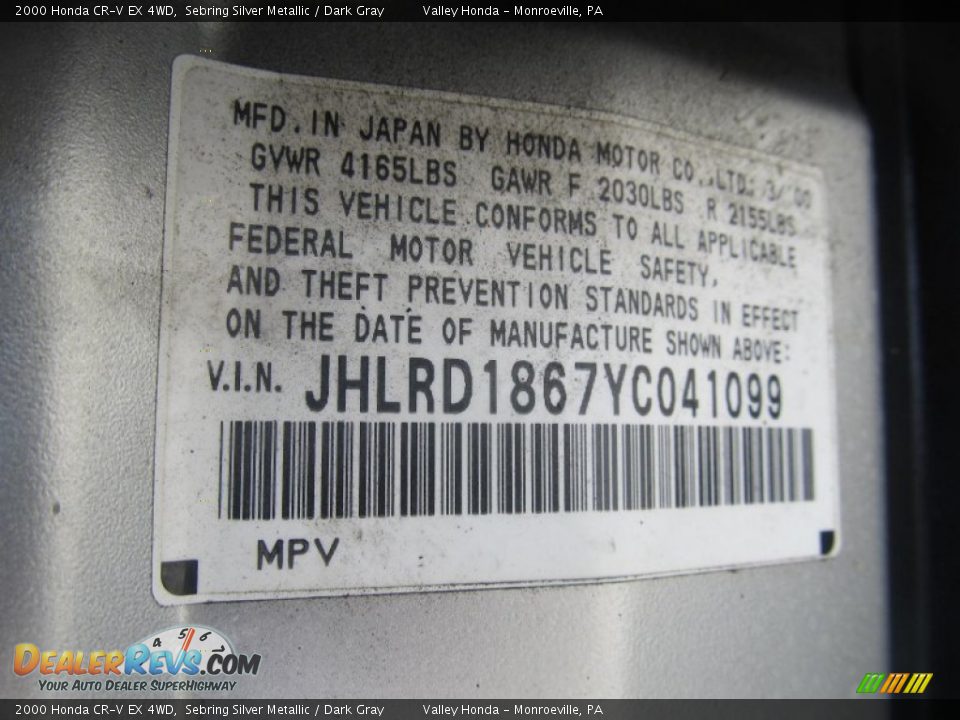 2000 Honda CR-V EX 4WD Sebring Silver Metallic / Dark Gray Photo #14