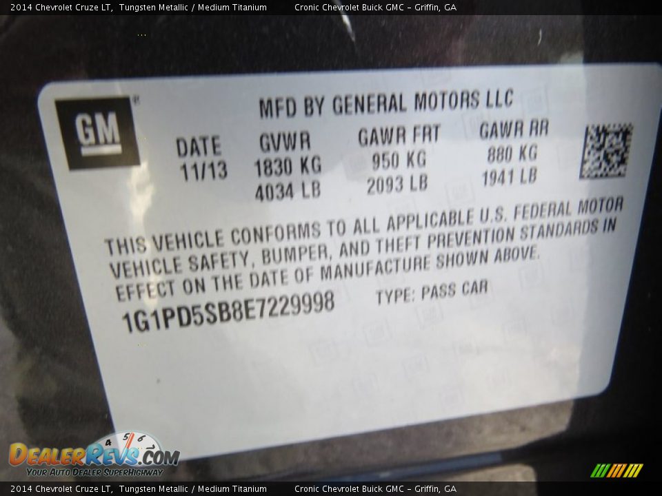 2014 Chevrolet Cruze LT Tungsten Metallic / Medium Titanium Photo #17