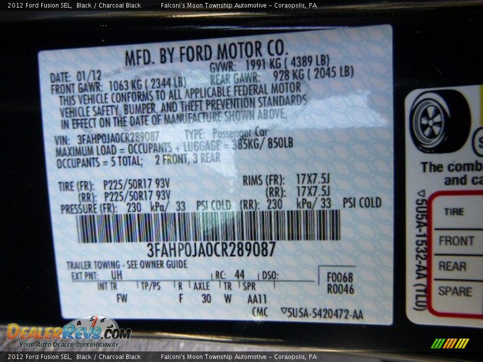 2012 Ford Fusion SEL Black / Charcoal Black Photo #24