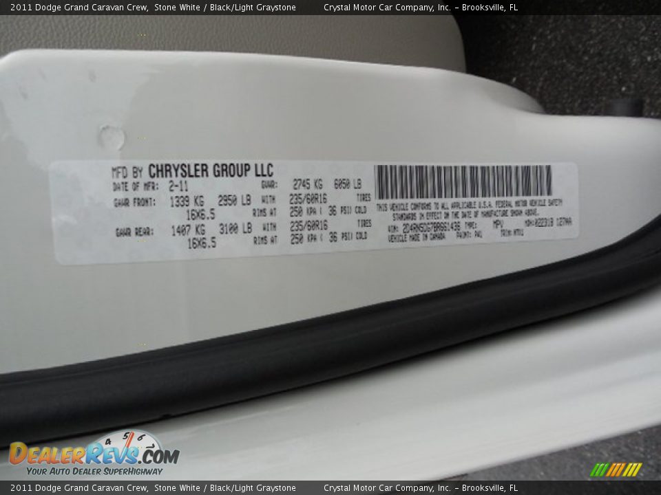 2011 Dodge Grand Caravan Crew Stone White / Black/Light Graystone Photo #24