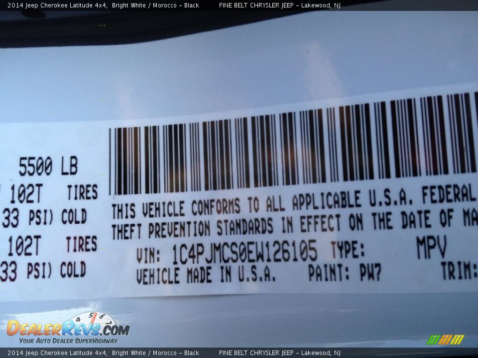 2014 Jeep Cherokee Latitude 4x4 Bright White / Morocco - Black Photo #9