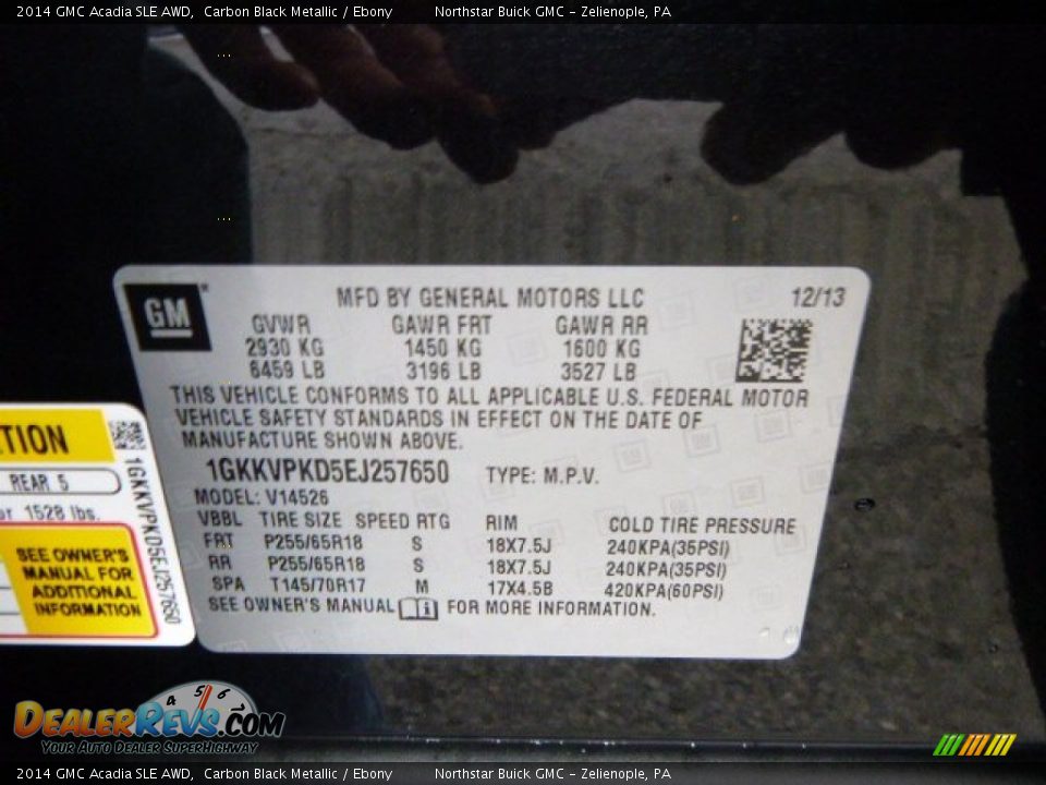 2014 GMC Acadia SLE AWD Carbon Black Metallic / Ebony Photo #20