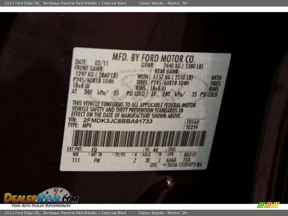 2011 Ford Edge SEL Bordeaux Reserve Red Metallic / Charcoal Black Photo #21