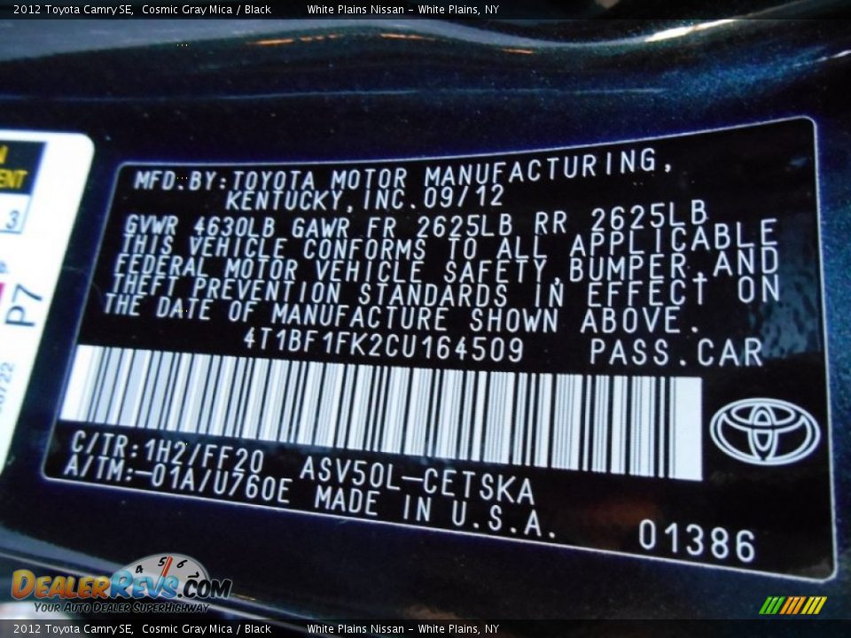 2012 Toyota Camry SE Cosmic Gray Mica / Black Photo #23