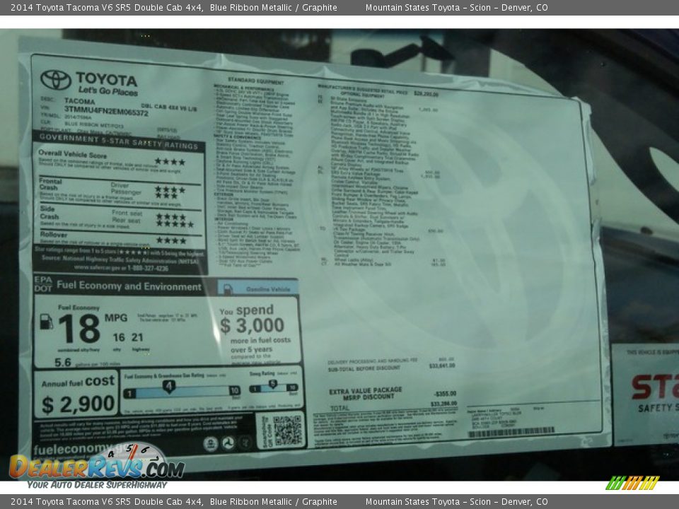 2014 Toyota Tacoma V6 SR5 Double Cab 4x4 Blue Ribbon Metallic / Graphite Photo #10