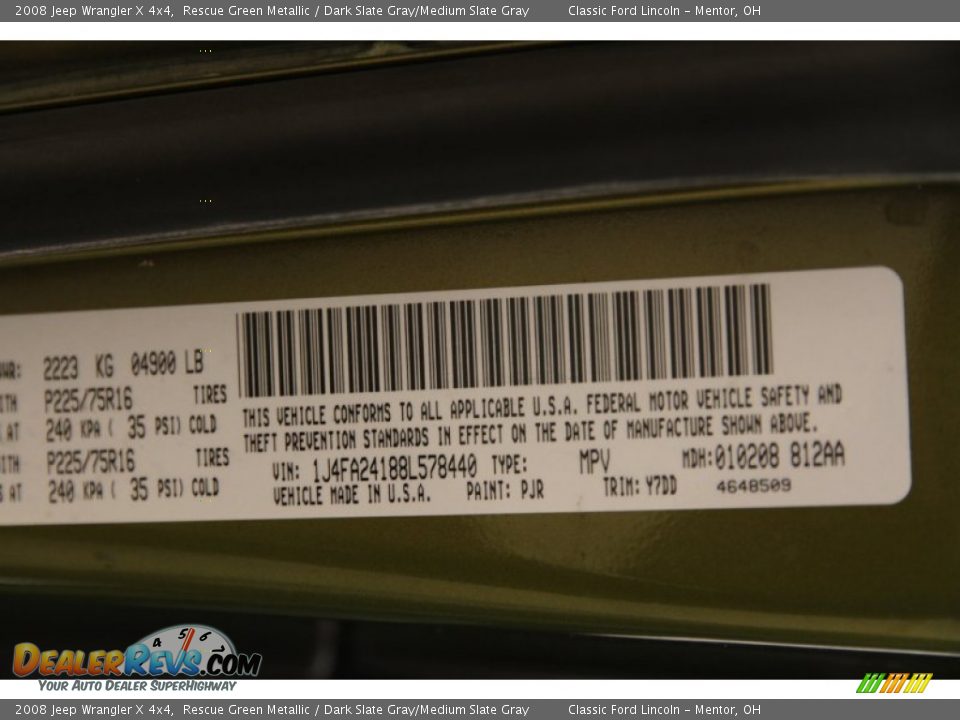 2008 Jeep Wrangler X 4x4 Rescue Green Metallic / Dark Slate Gray/Medium Slate Gray Photo #15