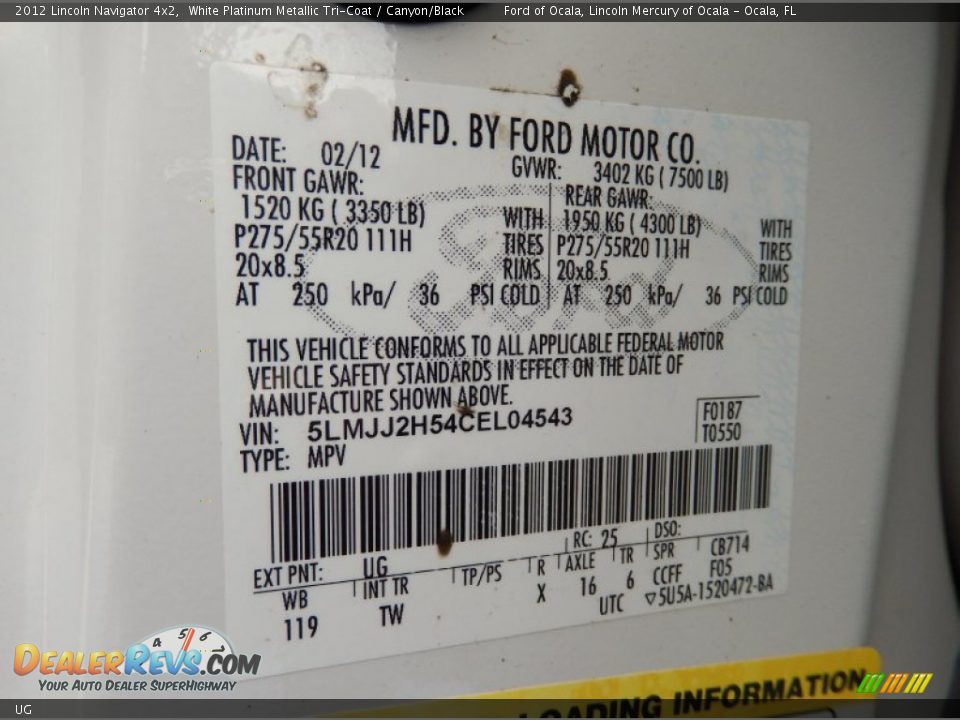 Lincoln Color Code UG White Platinum Metallic Tri-Coat