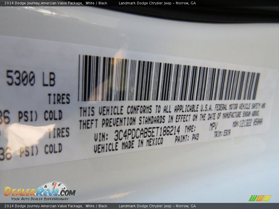 2014 Dodge Journey Amercian Value Package White / Black Photo #10