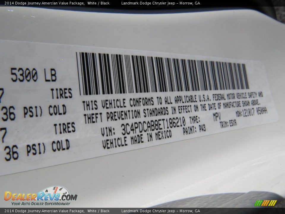 2014 Dodge Journey Amercian Value Package White / Black Photo #10