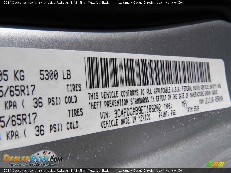 2014 Dodge Journey Amercian Value Package Bright Silver Metallic / Black Photo #10