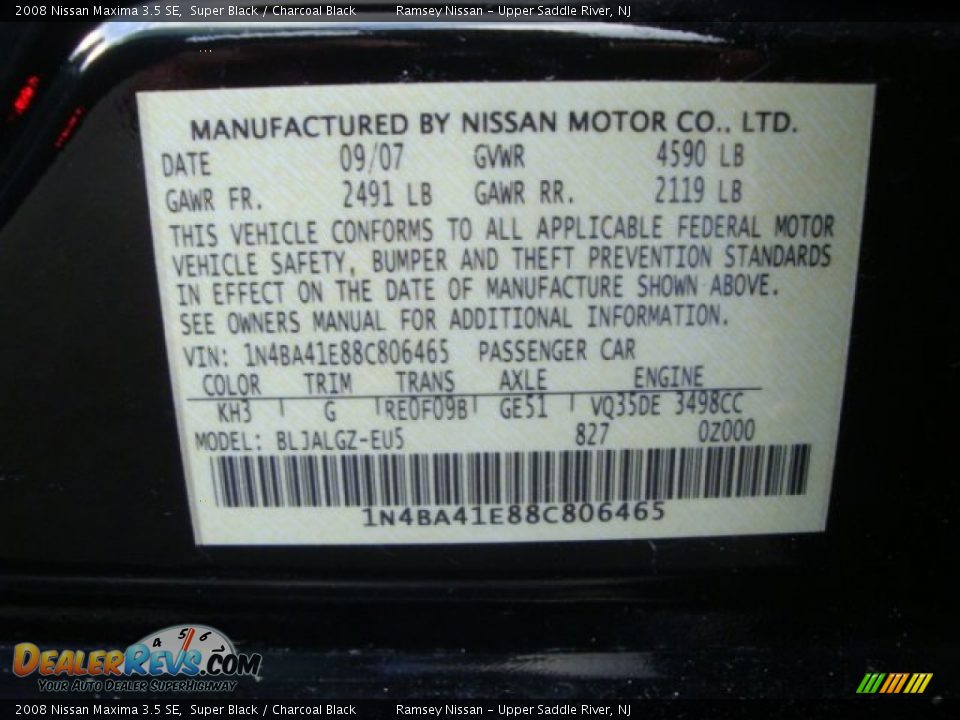 2008 Nissan Maxima 3.5 SE Super Black / Charcoal Black Photo #29
