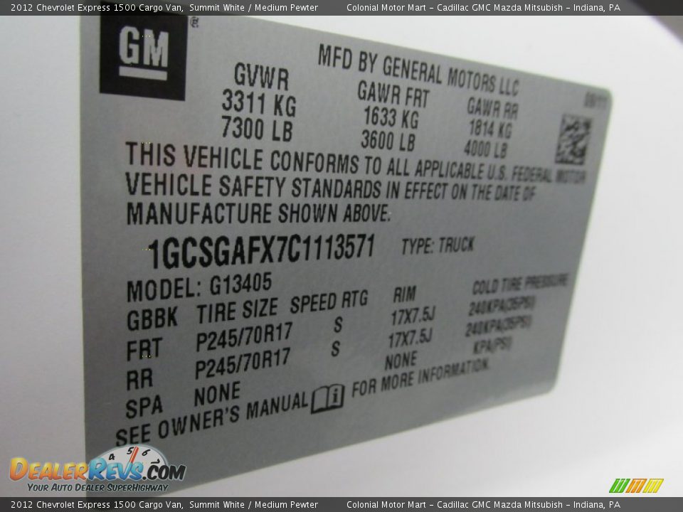 2012 Chevrolet Express 1500 Cargo Van Summit White / Medium Pewter Photo #19