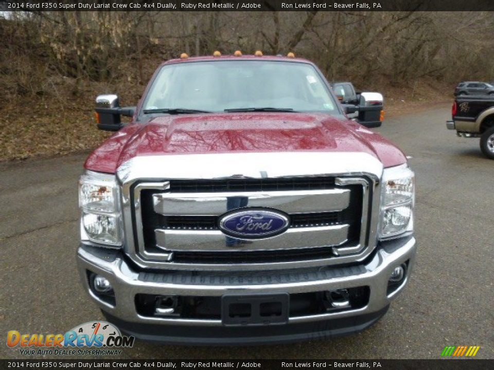 2014 Ford F350 Super Duty Lariat Crew Cab 4x4 Dually Ruby Red Metallic / Adobe Photo #3