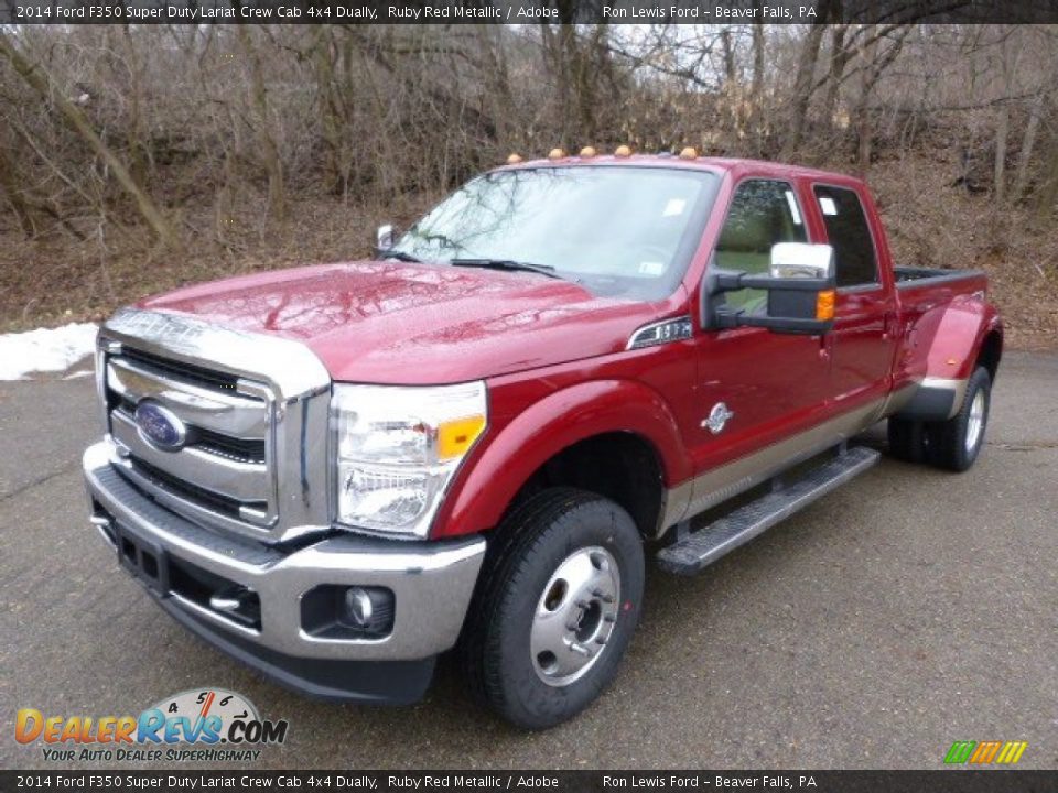 2014 Ford F350 Super Duty Lariat Crew Cab 4x4 Dually Ruby Red Metallic / Adobe Photo #4