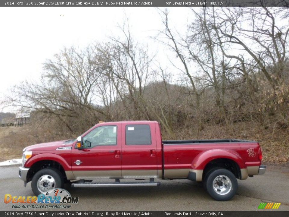 2014 Ford F350 Super Duty Lariat Crew Cab 4x4 Dually Ruby Red Metallic / Adobe Photo #5