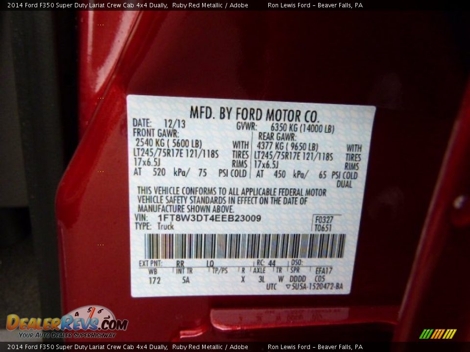 2014 Ford F350 Super Duty Lariat Crew Cab 4x4 Dually Ruby Red Metallic / Adobe Photo #20